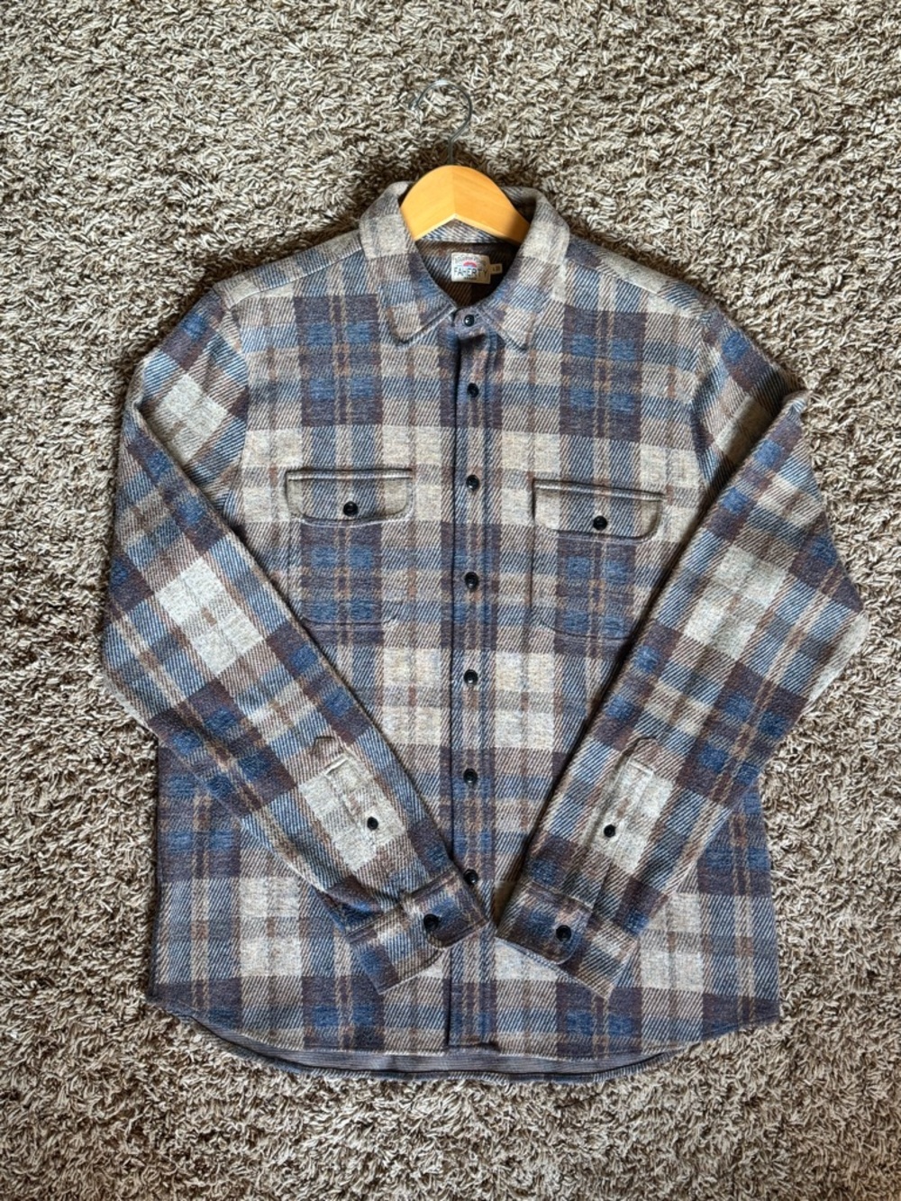 Men's Blue and Brown Plaid Button-Up Shirt Jacket Faherty Brand